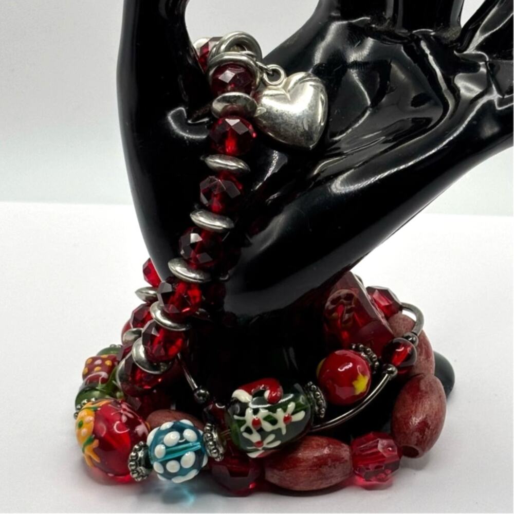 Red Heart Beaded Bracelet Bundle